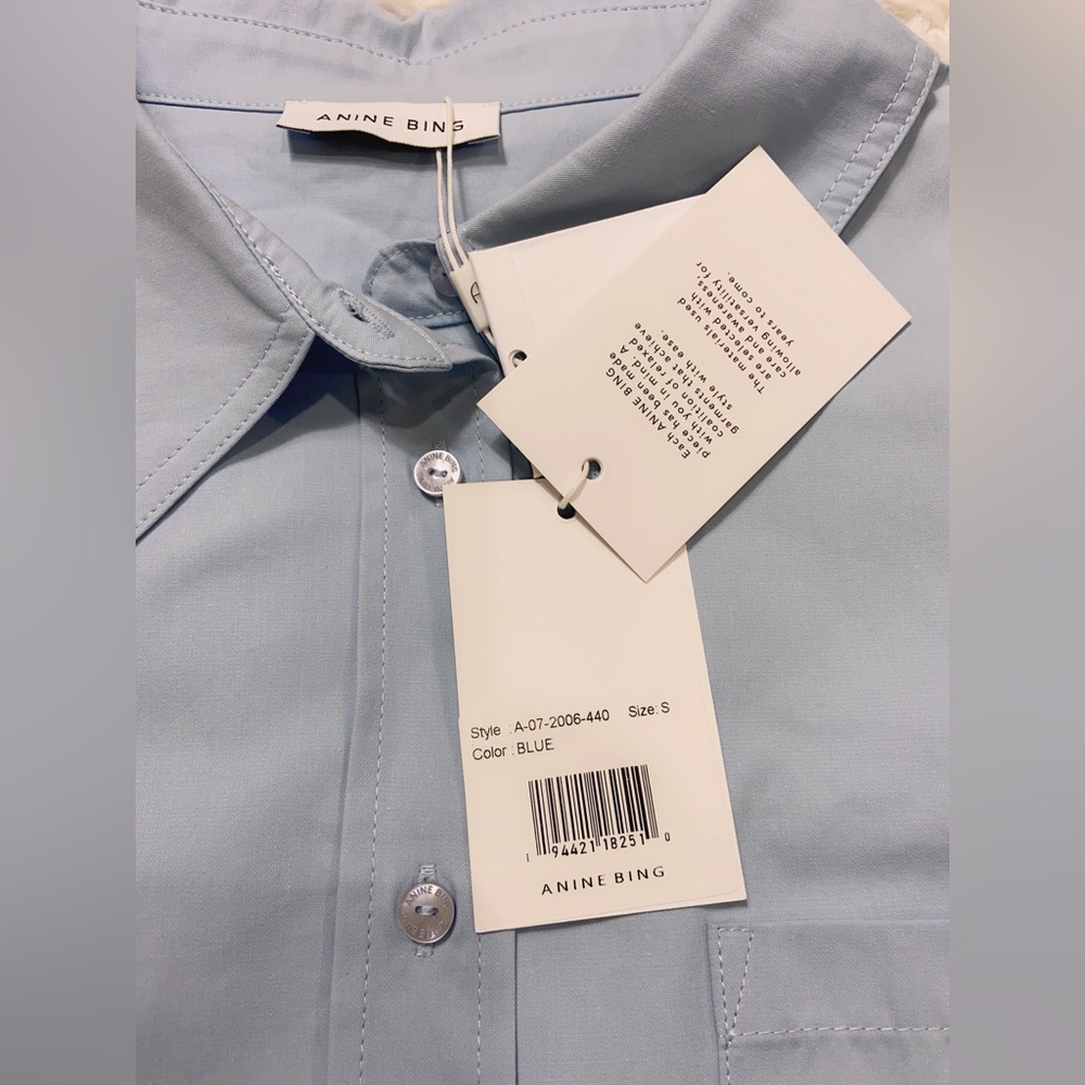 NWT Anine Bing Mika Light Blue Cotton Long-Sleeve Shirt - Picture 14 of 15